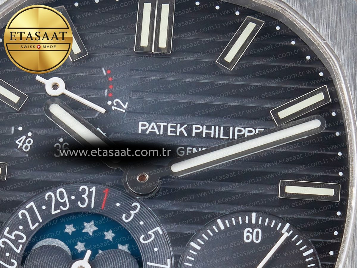 Patek Philippe Nautilus 5712 SS PPF 1:1 Best Edition Blue Dial on Black Leather Strap A240 Super Clone V2 - Görsel 10