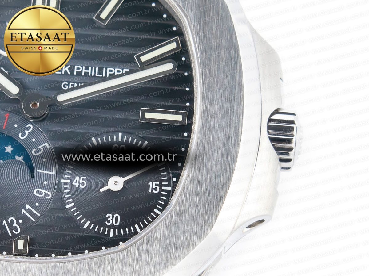 Patek Philippe Nautilus 5712 SS PPF 1:1 Best Edition Blue Dial on Black Leather Strap A240 Super Clone V2 - Görsel 12