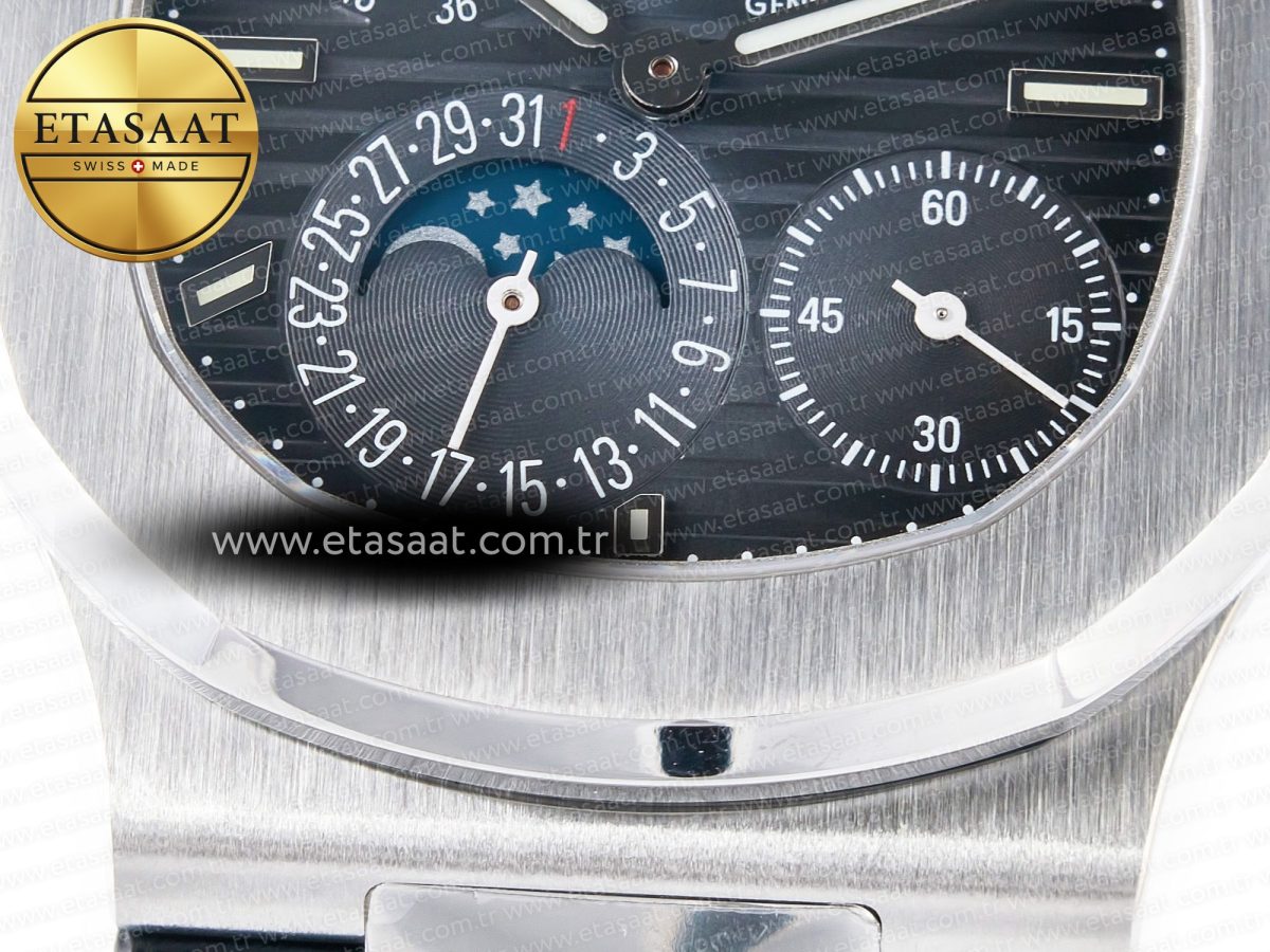 Patek Philippe Nautilus 5712 SS PPF 1:1 Best Edition Blue Dial on Black Leather Strap A240 Super Clone V2 - Görsel 13