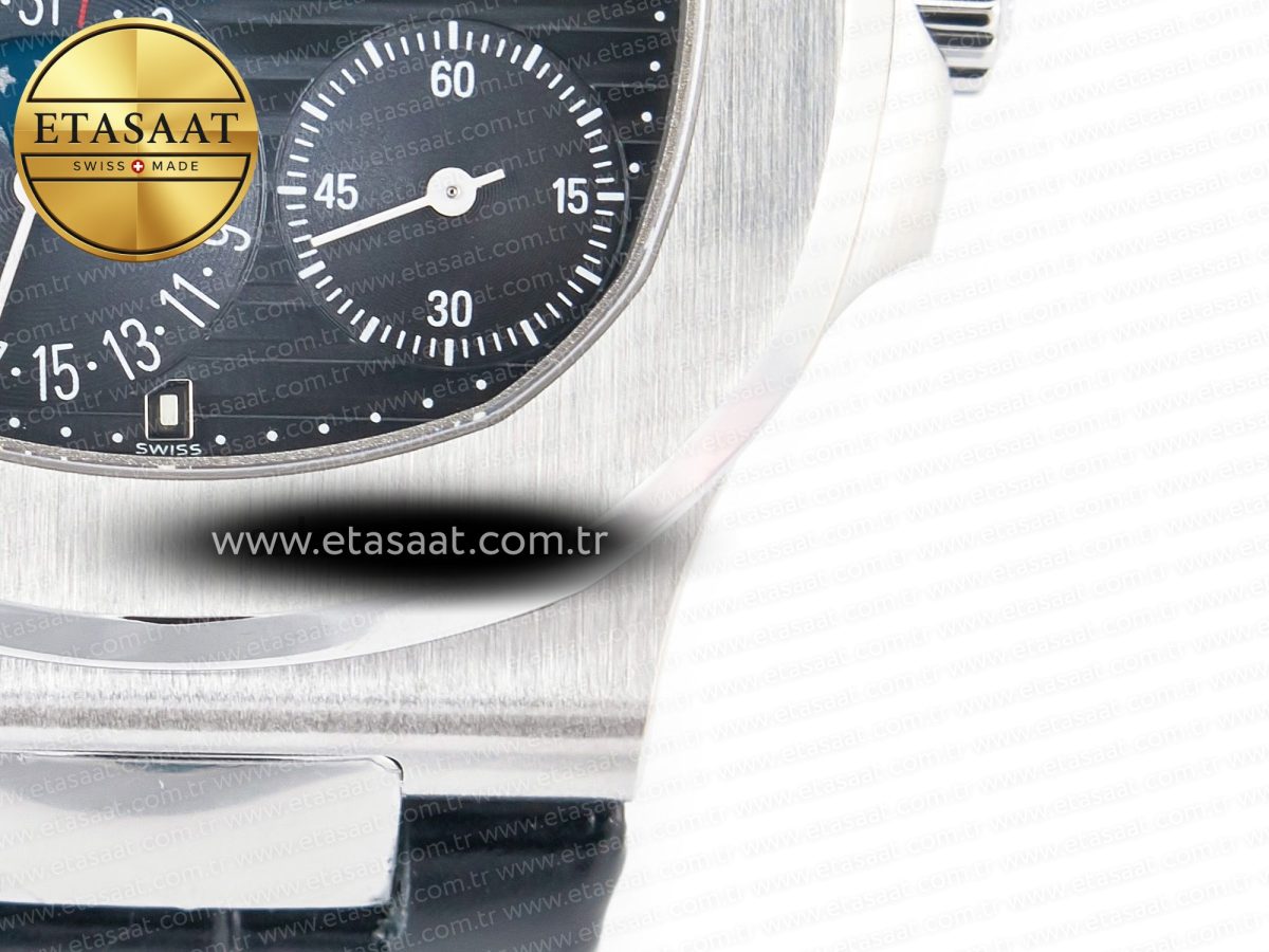 Patek Philippe Nautilus 5712 SS PPF 1:1 Best Edition Blue Dial on Black Leather Strap A240 Super Clone V2 - Görsel 14
