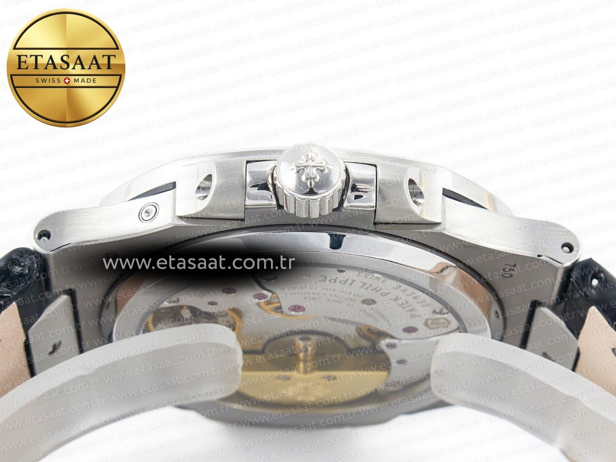 Patek Philippe Nautilus 5712 SS PPF 1:1 Best Edition Blue Dial on Black Leather Strap A240 Super Clone V2 - Görsel 16