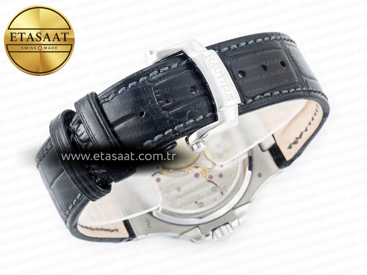 Patek Philippe Nautilus 5712 SS PPF 1:1 Best Edition Blue Dial on Black Leather Strap A240 Super Clone V2 - Görsel 17