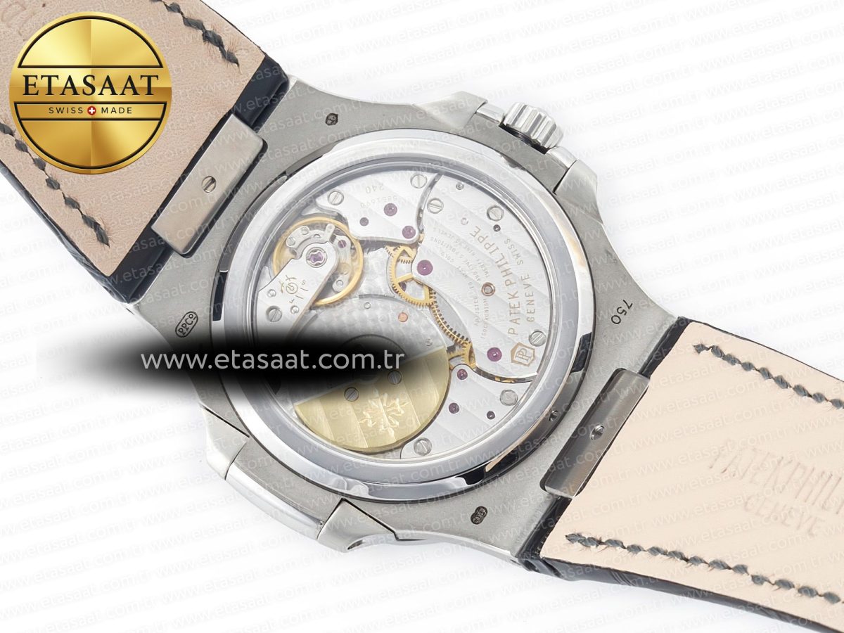 Patek Philippe Nautilus 5712 SS PPF 1:1 Best Edition Blue Dial on Black Leather Strap A240 Super Clone V2 - Görsel 19