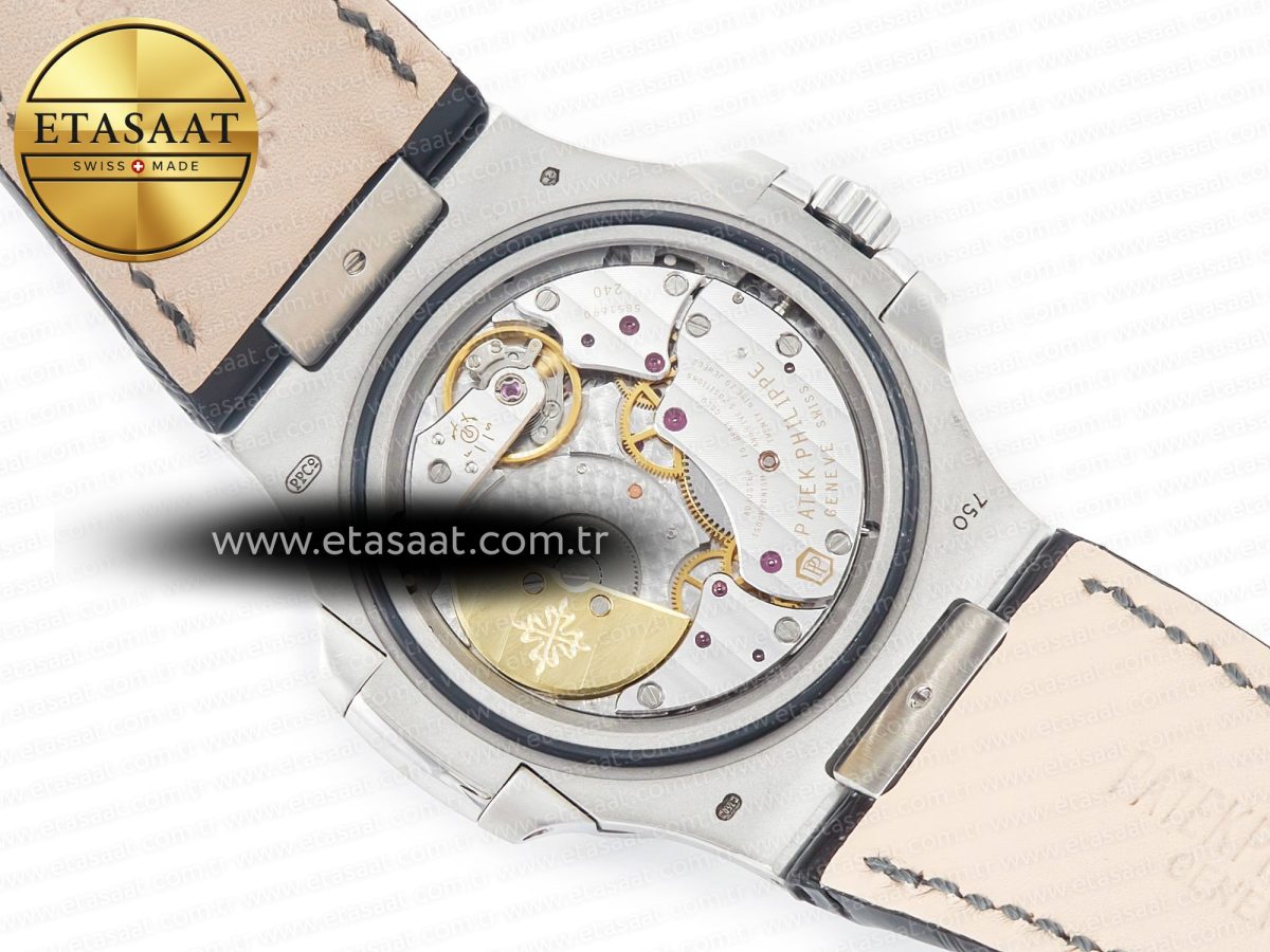 Patek Philippe Nautilus 5712 SS PPF 1:1 Best Edition Blue Dial on Black Leather Strap A240 Super Clone V2 - Görsel 20