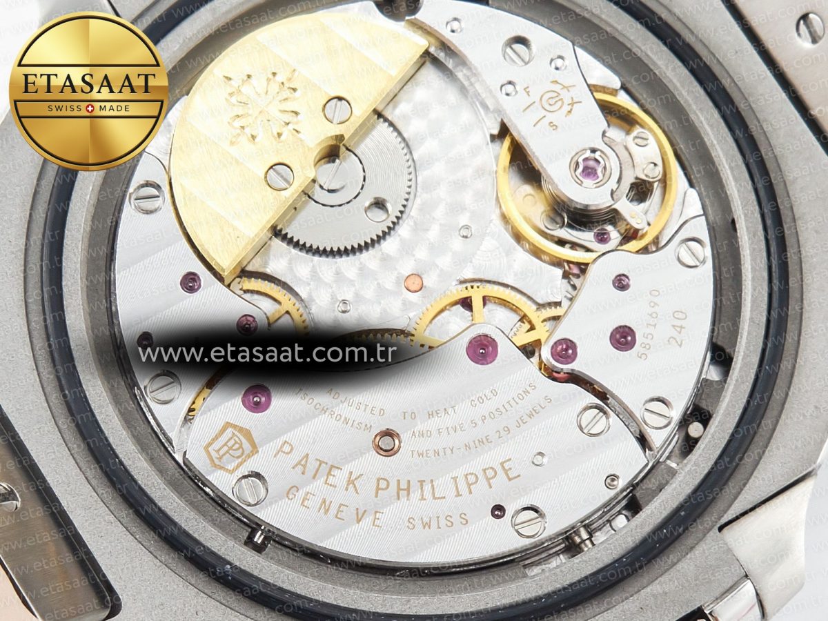 Patek Philippe Nautilus 5712 SS PPF 1:1 Best Edition Blue Dial on Black Leather Strap A240 Super Clone V2 - Görsel 21