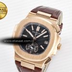 Patek Philippe Nautilus 5980 RG Black Dial on Brown Leather Strap A7750