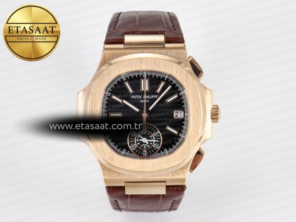 Patek Philippe Nautilus 5980 RG Siyah Kadran Kahve A7750 Eta Saat - 1:1 Süper Klon Replika Saat