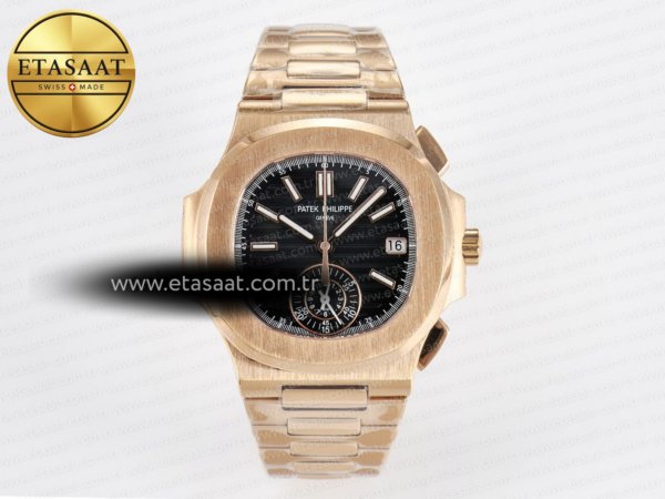 Patek Philippe Nautilus 5980 RG Siyah Kadran Bilezik A7750 Eta Saat - 1:1 Süper Klon Replika Saat