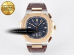 Patek Philippe Nautilus 5980 RG Blue Dial on on Brown Leather Strap A7750 - Görsel 3