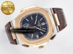 Patek Philippe Nautilus 5980 RG Blue Dial on on Brown Leather Strap A7750 - Görsel 8