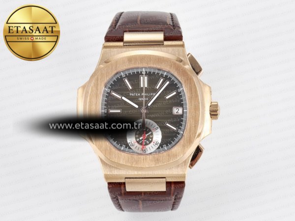 Patek Philippe Nautilus 5980 RG Kahve/ Kadran Kahve A7750 Eta Saat - 1:1 Süper Klon Replika Saat