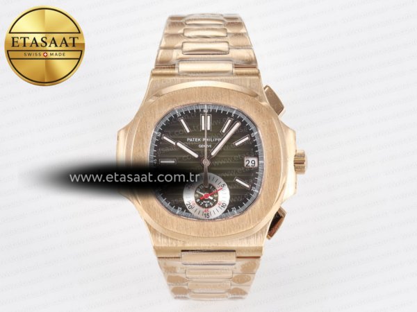 Patek Philippe Nautilus 5980 RG Kahve/SS Bilezik A7750 Eta Saat - 1:1 Süper Klon Replika Saat