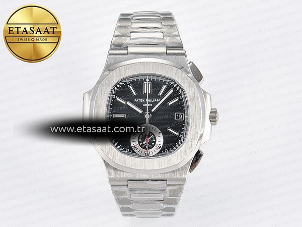 Patek Philippe Nautilus 5980 SS Siyah Kadran Bilezik A7750 Eta Saat - 1:1 Süper Klon Replika Saat