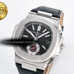 Patek Philippe Nautilus 5980 SS Black/SS Dial on on Black Leather Strap A7750