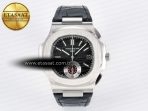 Patek Philippe Nautilus 5980 SS Black/SS Dial on on Black Leather Strap A7750 - Görsel 3