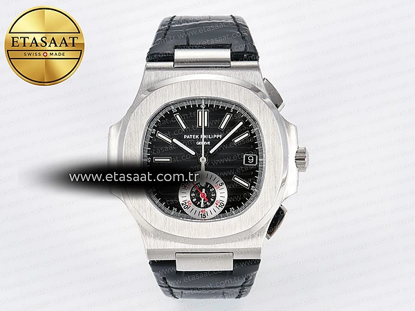 Patek Philippe Nautilus 5980 Siyah/ Kadran Siyah Deri A7750 Eta Saat - 1:1 Süper Klon Replika Saat