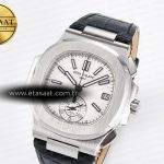 Patek Philippe Nautilus 5980 SS White Dial on on Black Leather Strap A7750