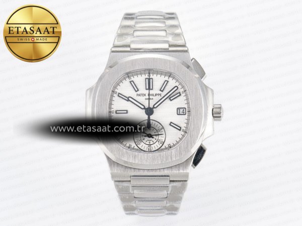 Patek Philippe Nautilus 5980 SS Beyaz Kadran Bilezik A7750 Eta Saat - 1:1 Süper Klon Replika Saat