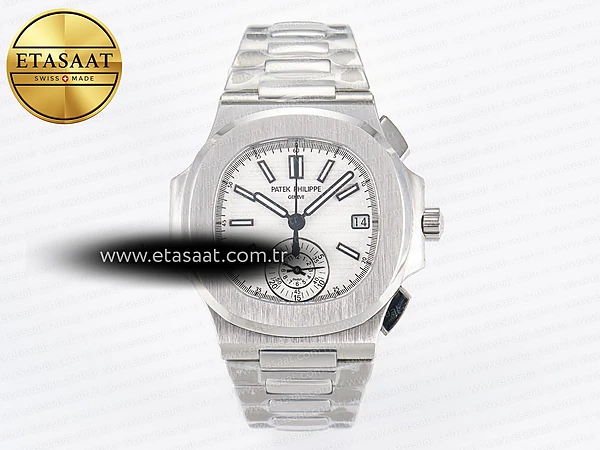 Patek Philippe Nautilus 5980 SS Beyaz Kadran Bilezik A7750 Eta Saat - 1:1 Süper Klon Replika Saat