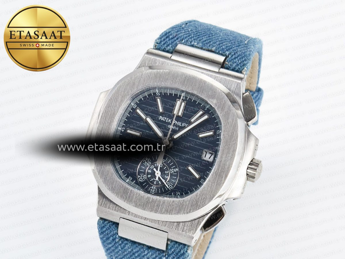 Patek Philippe Nautilus 5980/60G Blue Dial on Blue Braided Strap A7750 - Görsel 1