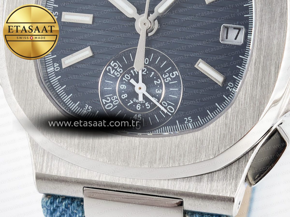 Patek Philippe Nautilus 5980/60G Blue Dial on Blue Braided Strap A7750 - Görsel 12