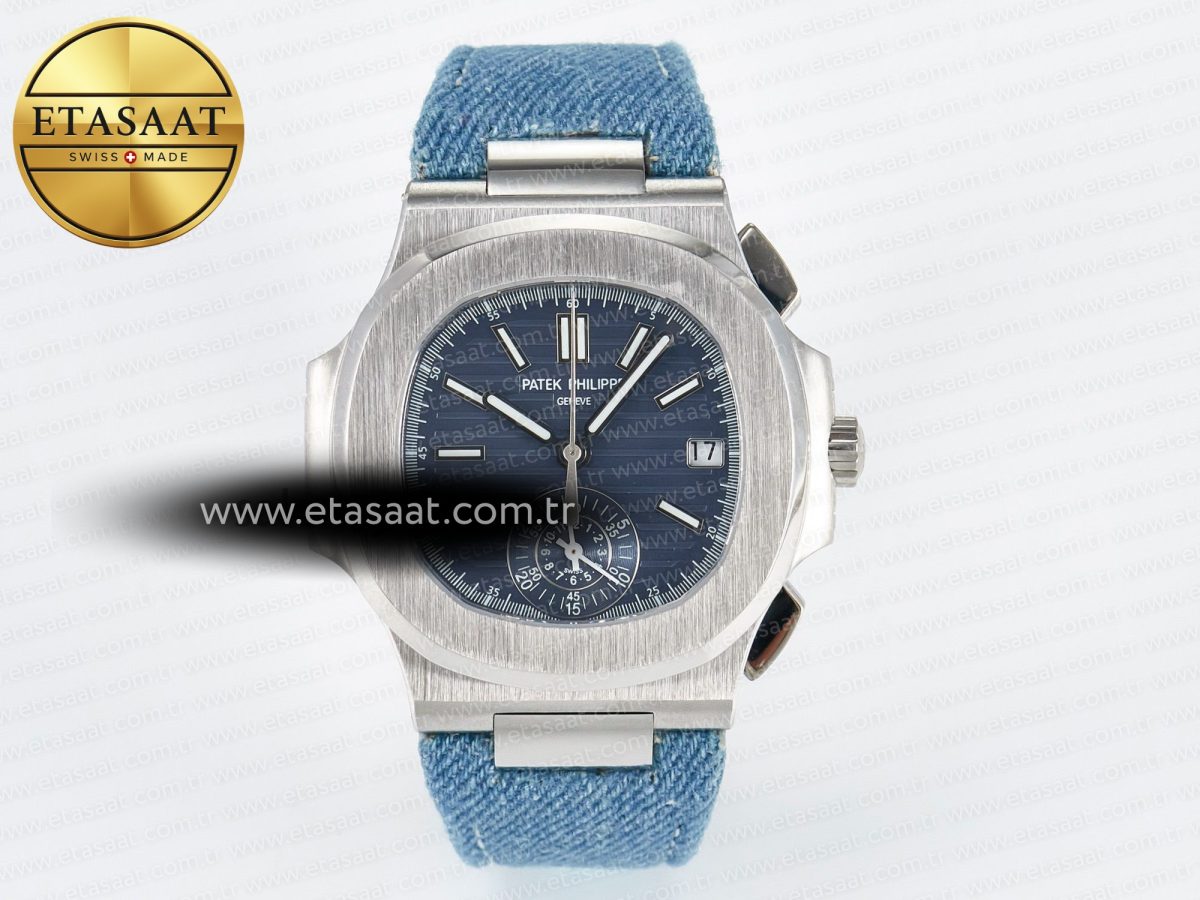 Patek Philippe Nautilus 5980/60G Blue Dial on Blue Braided Strap A7750 - Görsel 3