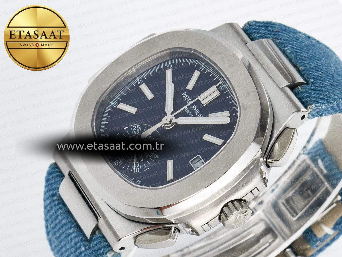 Patek Philippe Nautilus 5980/60G Blue Dial on Blue Braided Strap A7750 - Görsel 6