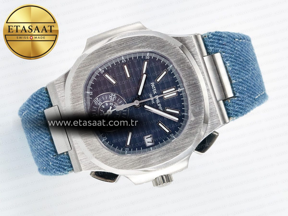 Patek Philippe Nautilus 5980/60G Blue Dial on Blue Braided Strap A7750 - Görsel 8