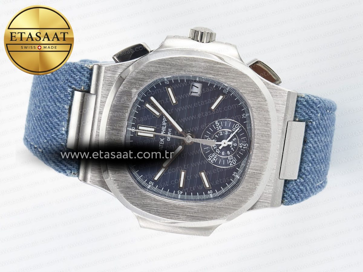 Patek Philippe Nautilus 5980/60G Blue Dial on Blue Braided Strap A7750 - Görsel 9