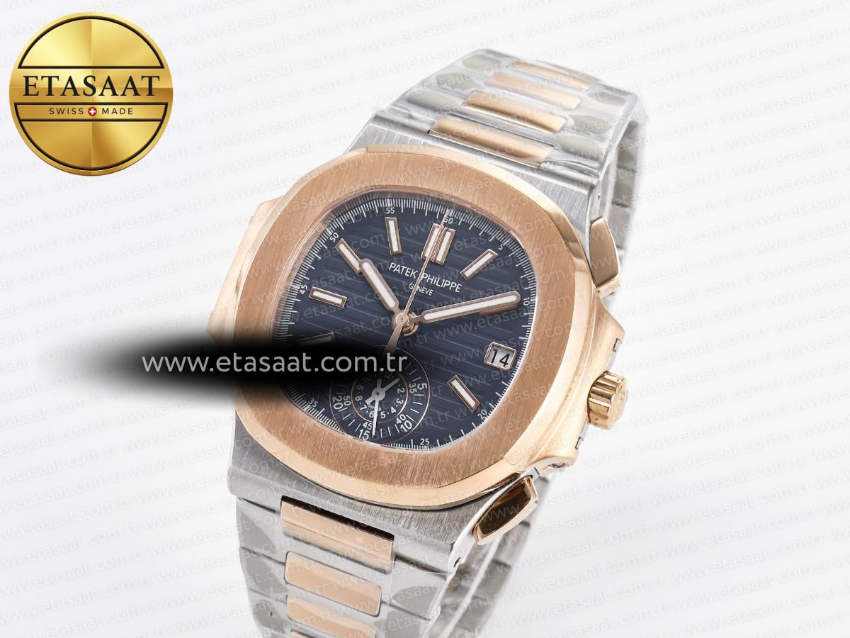Patek Philippe Nautilus 5980 SS/RG 3KF 1:1 Best Edition Blue Dial on SS/RG Bracelet A7750 mod to PP.CH28-520 - Görsel 1