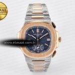 Patek Philippe Nautilus 5980 Çelik/RG 3KF Mavi PP.CH28-520 Eta Saat - Görsel 3 - 1:1 Süper Klon Saat