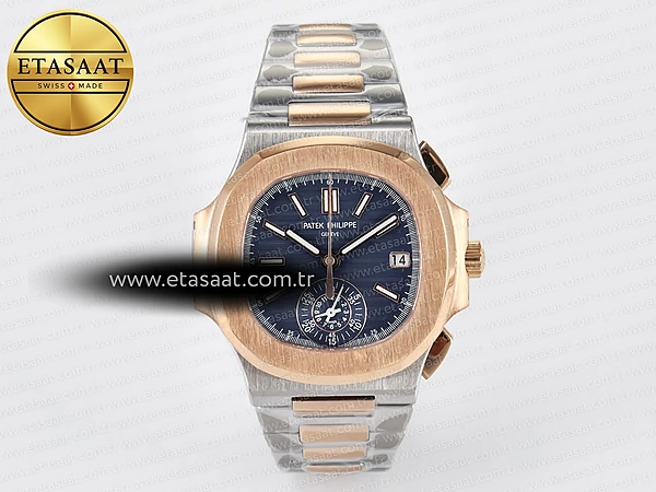 Patek Philippe Nautilus 5980 Çelik/RG 3KF Mavi PP.CH28-520 Eta Saat - 1:1 Süper Klon Replika Saat
