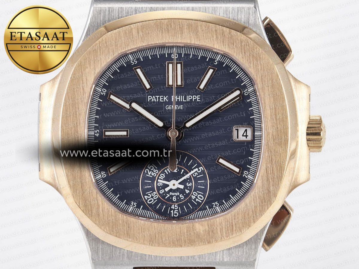 Patek Philippe Nautilus 5980 SS/RG 3KF 1:1 Best Edition Blue Dial on SS/RG Bracelet A7750 mod to PP.CH28-520 - Görsel 4