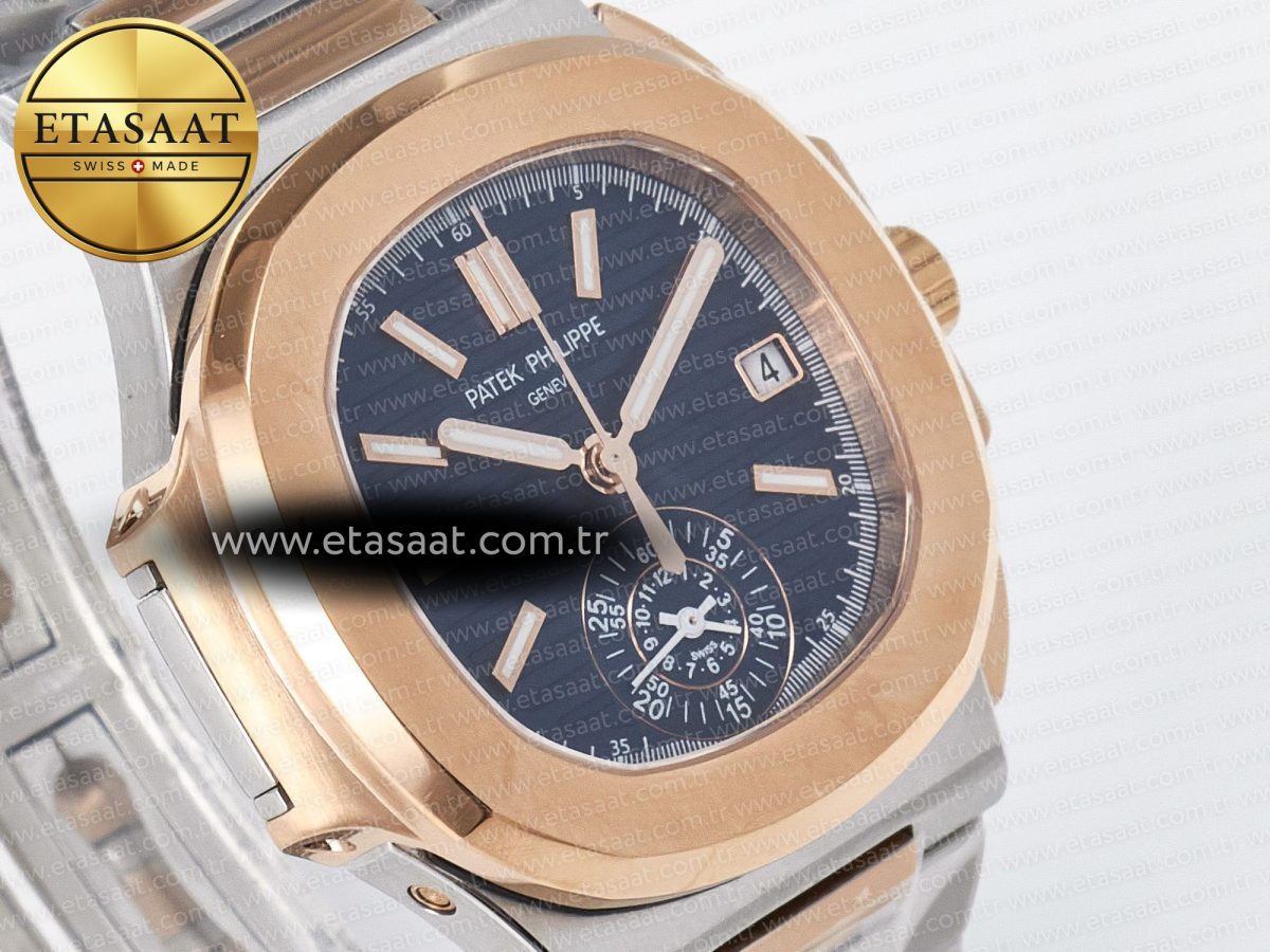 Patek Philippe Nautilus 5980 SS/RG 3KF 1:1 Best Edition Blue Dial on SS/RG Bracelet A7750 mod to PP.CH28-520 - Görsel 5