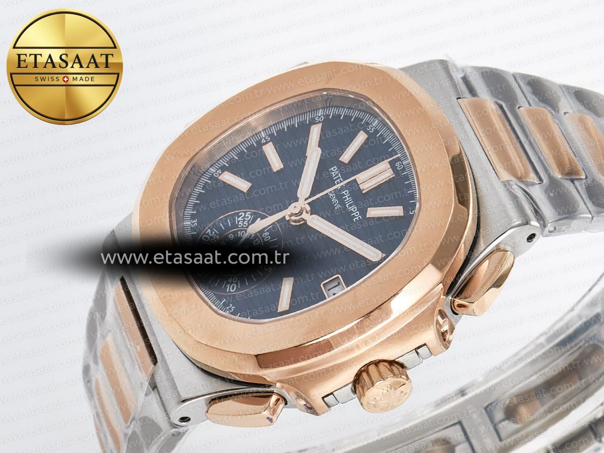 Patek Philippe Nautilus 5980 SS/RG 3KF 1:1 Best Edition Blue Dial on SS/RG Bracelet A7750 mod to PP.CH28-520 - Görsel 6