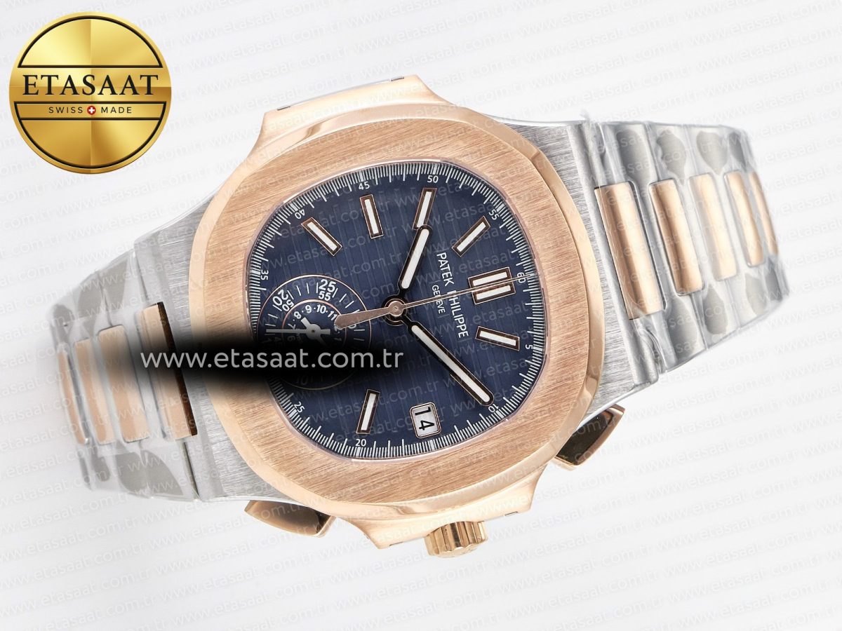 Patek Philippe Nautilus 5980 SS/RG 3KF 1:1 Best Edition Blue Dial on SS/RG Bracelet A7750 mod to PP.CH28-520 - Görsel 8