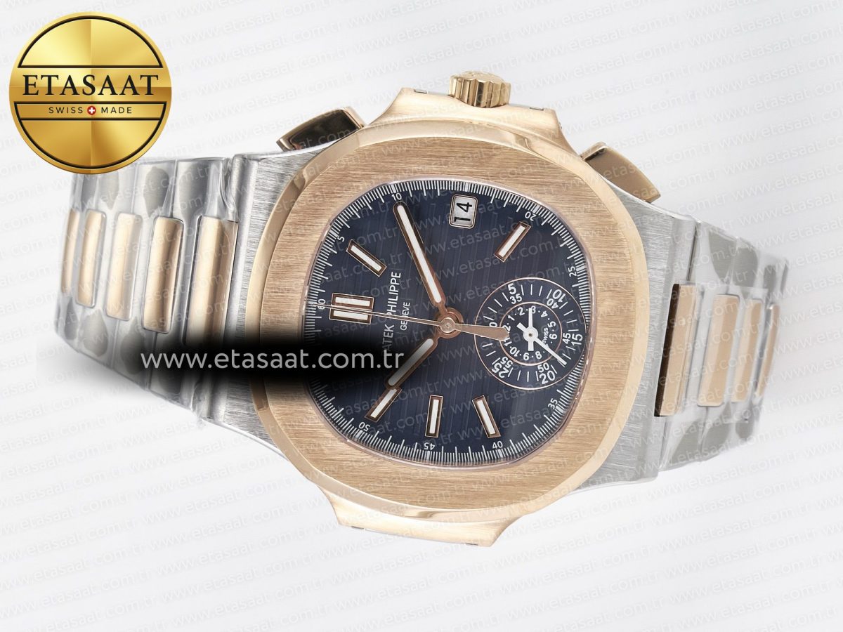 Patek Philippe Nautilus 5980 SS/RG 3KF 1:1 Best Edition Blue Dial on SS/RG Bracelet A7750 mod to PP.CH28-520 - Görsel 9