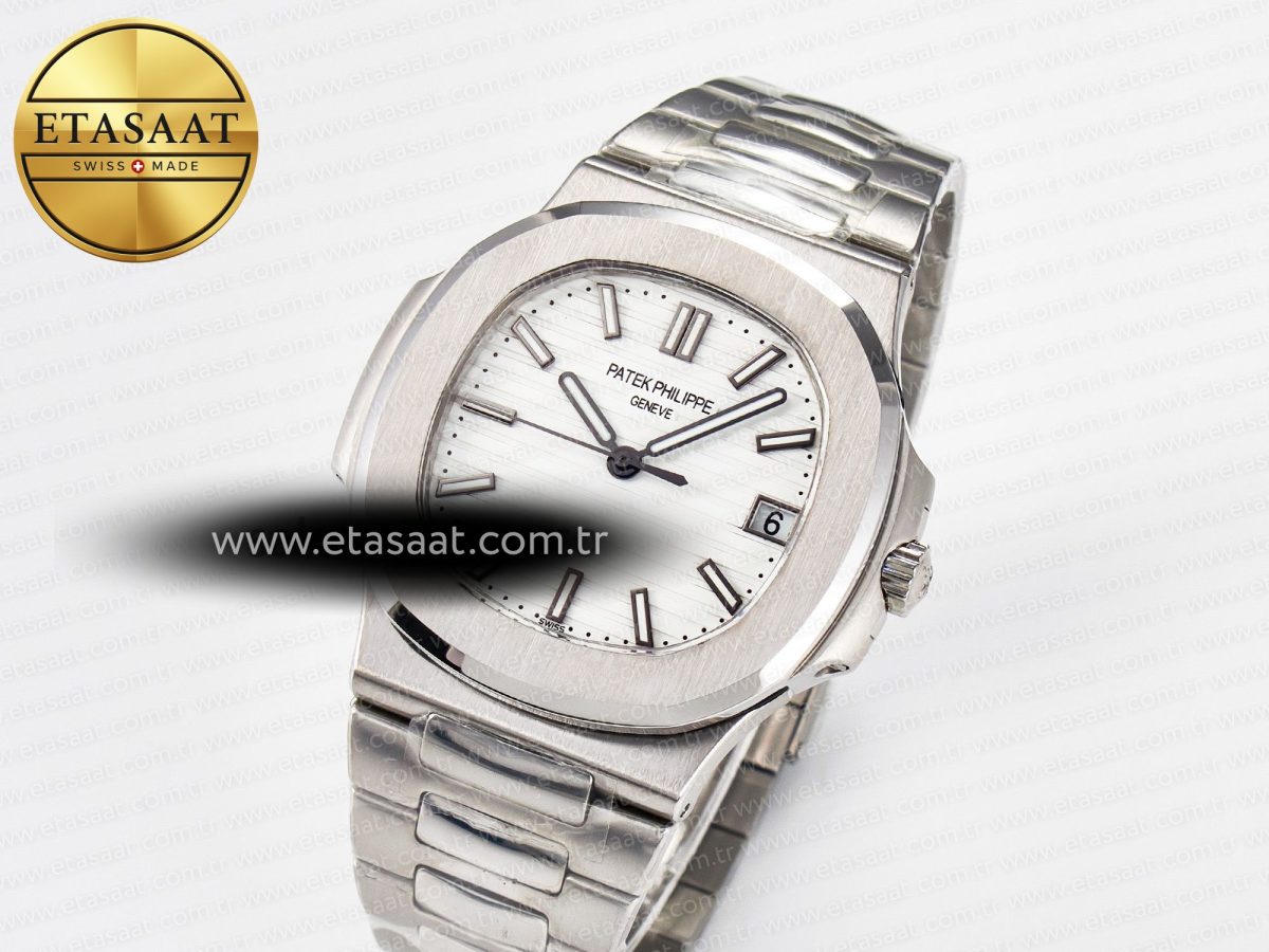 Patek Philippe Nautilus Jumbo 5711 JJF 1:1 Best Edition White Textured Dial On SS Bracelet A324 V3 - Görsel 1