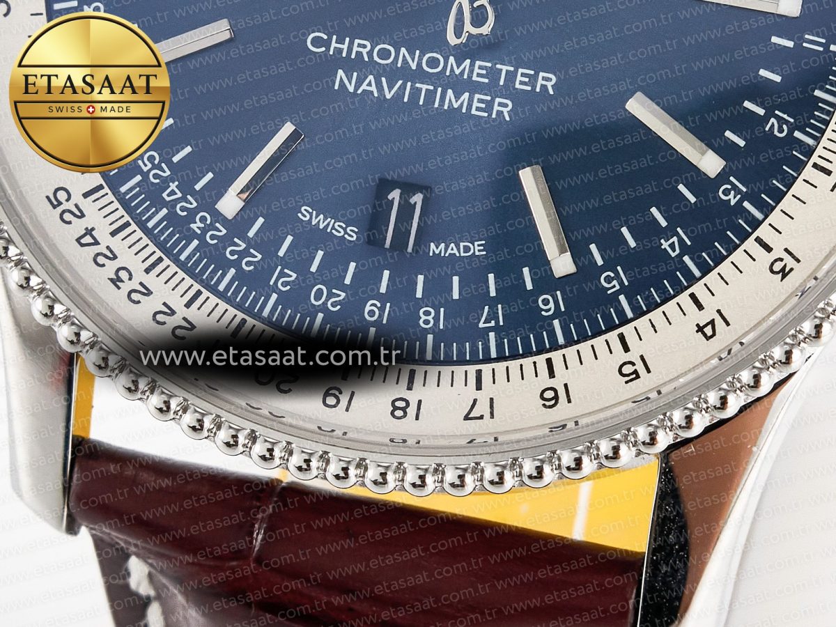 Breitling Navitimer 1 SS 41mm TF 1:1 Best Edition White Bezel Blue Dial on Brown Leather Strap A2824 - Görsel 12