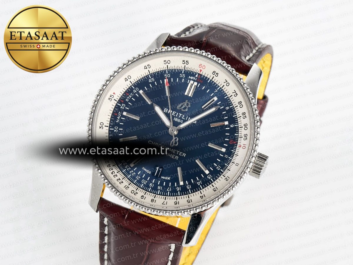 Breitling Navitimer 1 SS 41mm TF 1:1 Best Edition White Bezel Blue Dial on Brown Leather Strap A2824 - Görsel 2