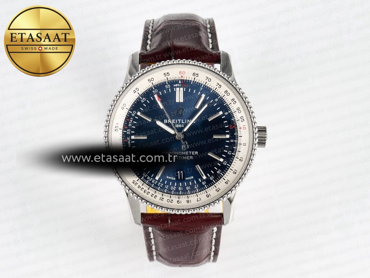 Breitling Navitimer 1 SS 41mm TF 1:1 Best Edition White Bezel Blue Dial on Brown Leather Strap A2824 - Görsel 3