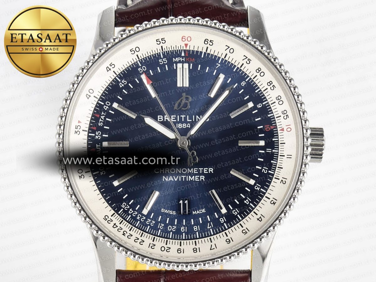 Breitling Navitimer 1 SS 41mm TF 1:1 Best Edition White Bezel Blue Dial on Brown Leather Strap A2824 - Görsel 4