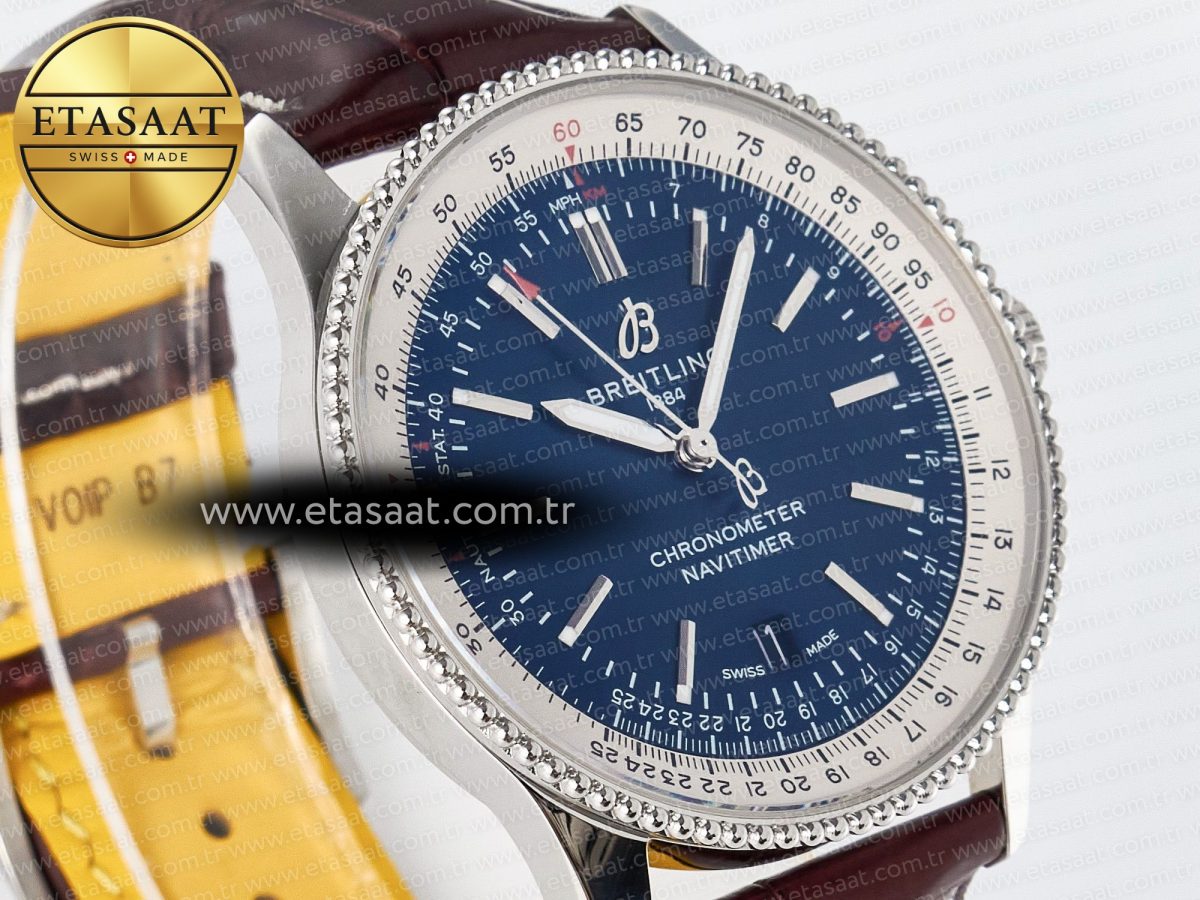 Breitling Navitimer 1 SS 41mm TF 1:1 Best Edition White Bezel Blue Dial on Brown Leather Strap A2824 - Görsel 5