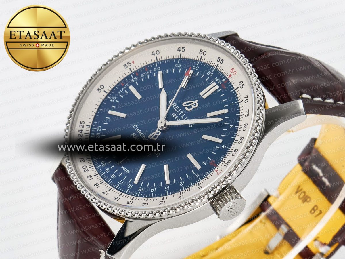 Breitling Navitimer 1 SS 41mm TF 1:1 Best Edition White Bezel Blue Dial on Brown Leather Strap A2824 - Görsel 6
