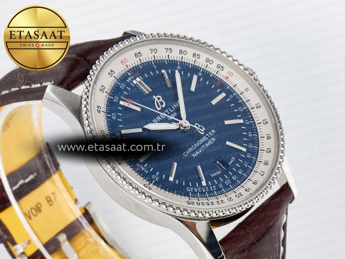 Breitling Navitimer 1 SS 41mm TF 1:1 Best Edition White Bezel Blue Dial on Brown Leather Strap A2824 - Görsel 7