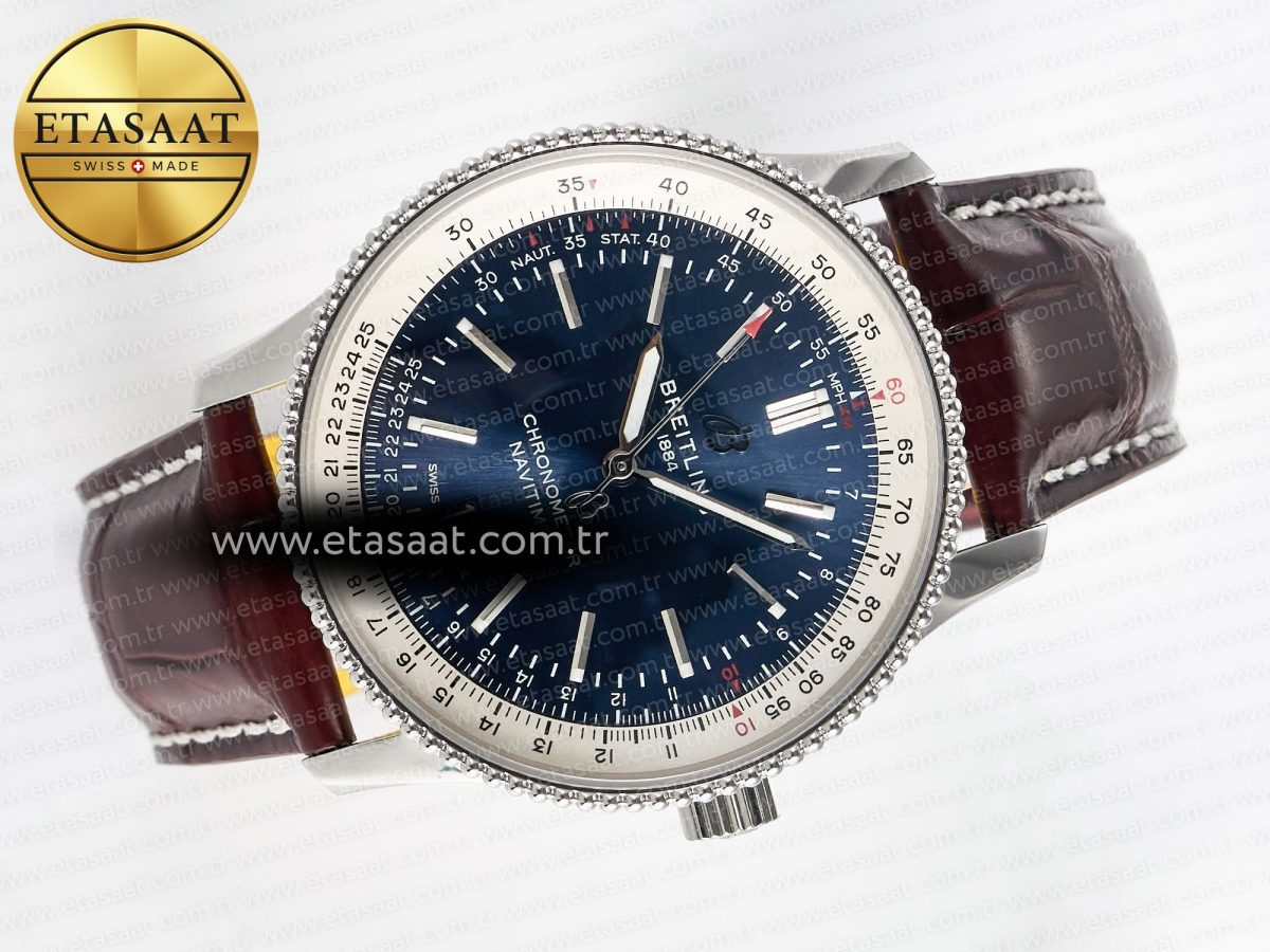 Breitling Navitimer 1 SS 41mm TF 1:1 Best Edition White Bezel Blue Dial on Brown Leather Strap A2824 - Görsel 8
