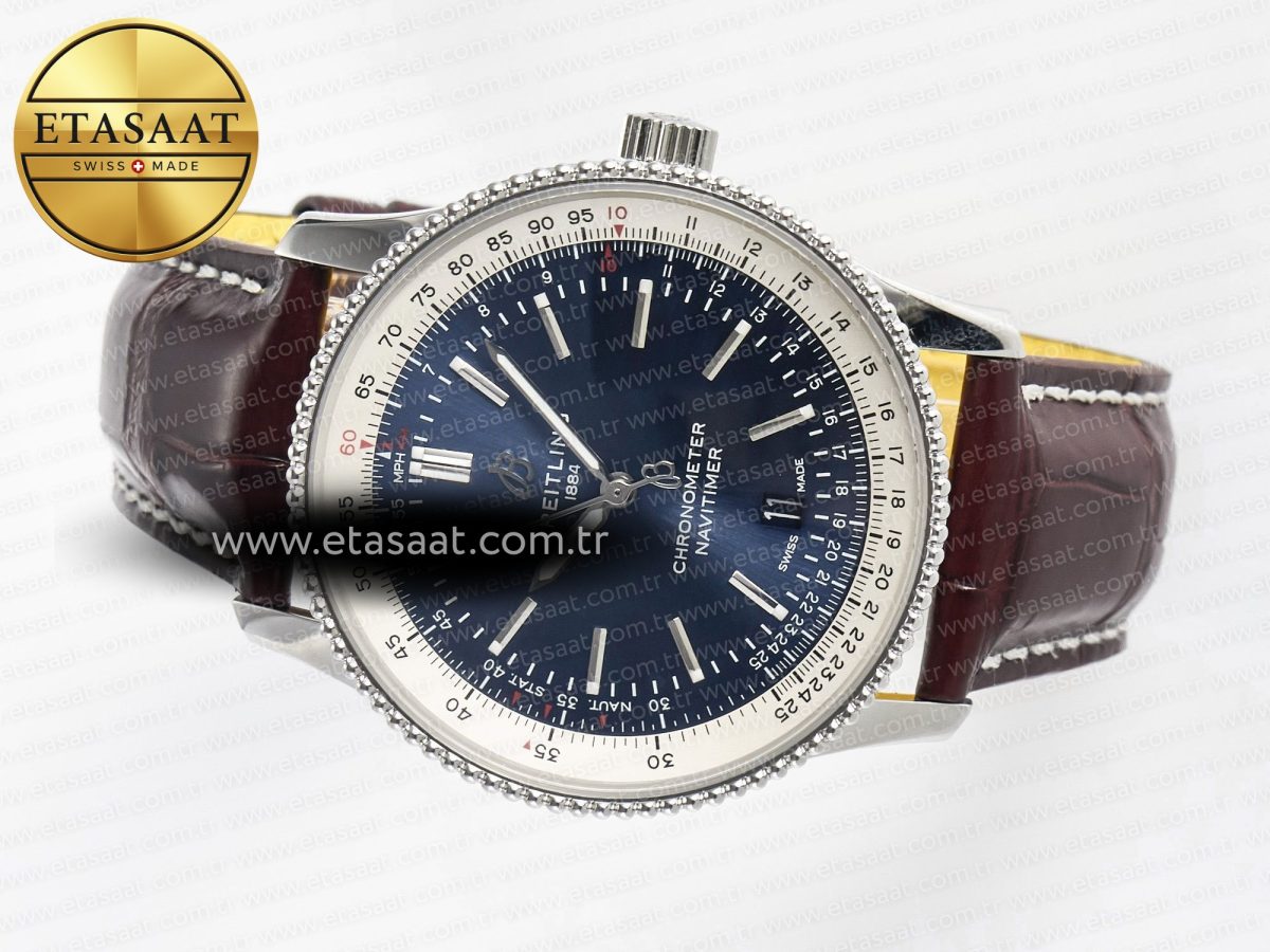 Breitling Navitimer 1 SS 41mm TF 1:1 Best Edition White Bezel Blue Dial on Brown Leather Strap A2824 - Görsel 9
