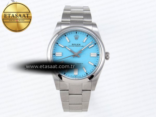 Rolex Oyster Perpetual 124300 Çelik Tiffany Mavi VS3235 Eta Saat - 1:1 Süper Klon Replika Saat