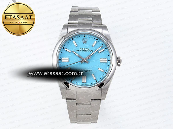 Rolex Oyster Perpetual 124300 Çelik Tiffany Mavi VS3235 Eta Saat - 1:1 Süper Klon Replika Saat