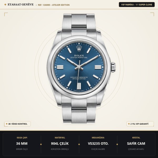 Rolex Oyster Perpetual 126000 36mm VSF Celebration VS3235 Eta Saat - 1:1 Süper Klon Replika Saat